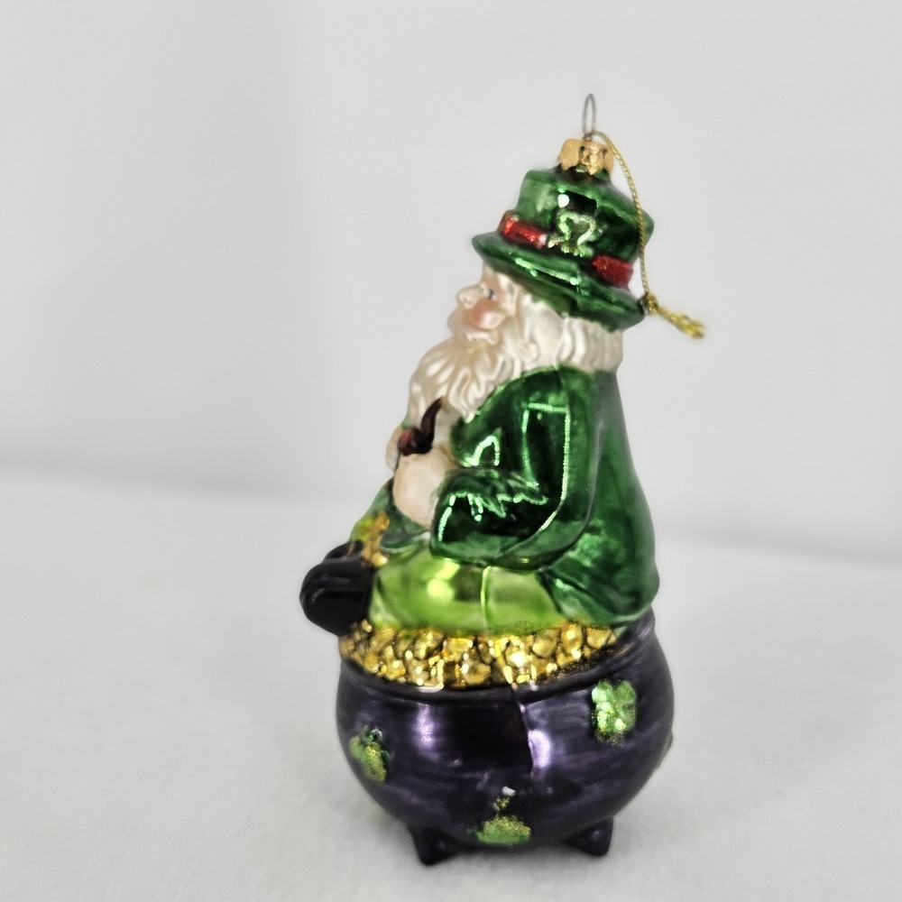 Blown‎ Glass Leprechaun Santa St Patrick's Day Christmas Ornament 6 In High - Picture 4 of 8